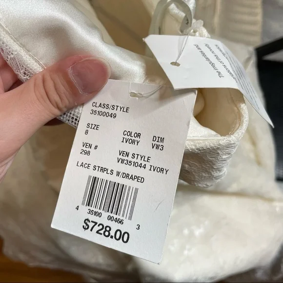 NWT White by Vera Wang Strapless Lace Wedding Dress